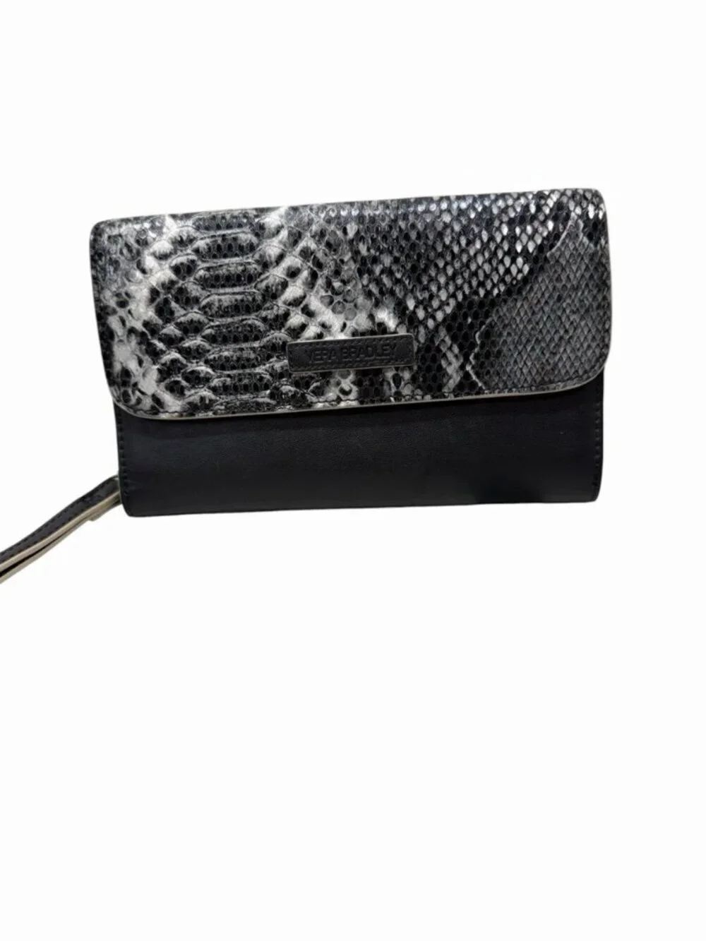 Vera Bradley Black Snakeskin Women's Wristlet Wallet Zip & Snap Closure